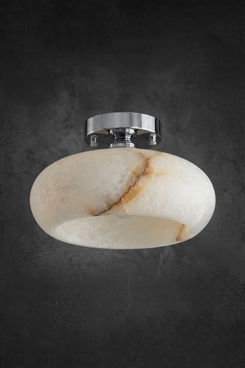 Elowen Alabaster Semi-Flush Ceiling Light featuring a rounded alabaster dome with a sleek metal ceiling plate.