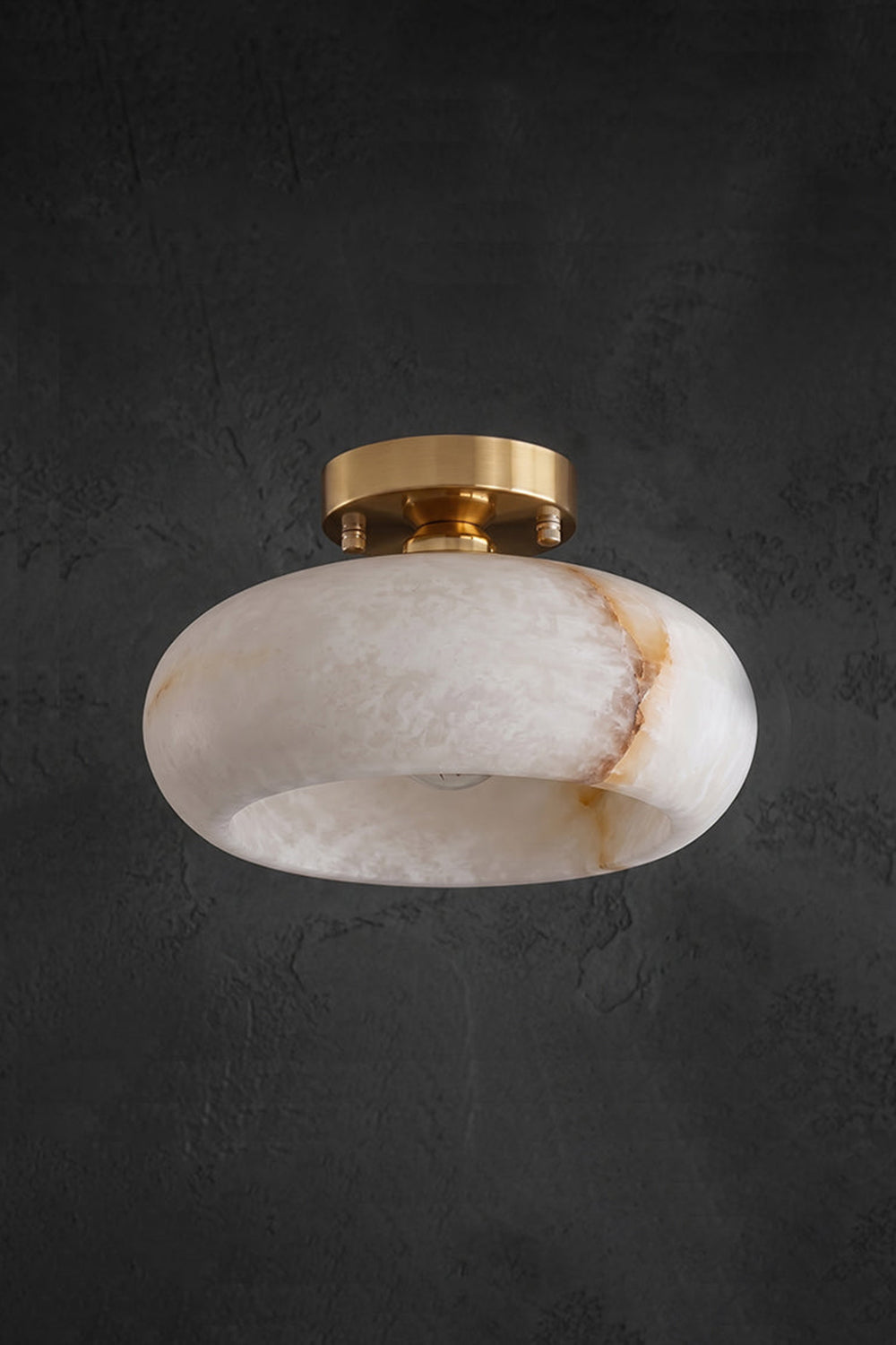 Elowen Alabaster Semi-Flush Ceiling Light featuring a rounded alabaster dome and metal ceiling plate.