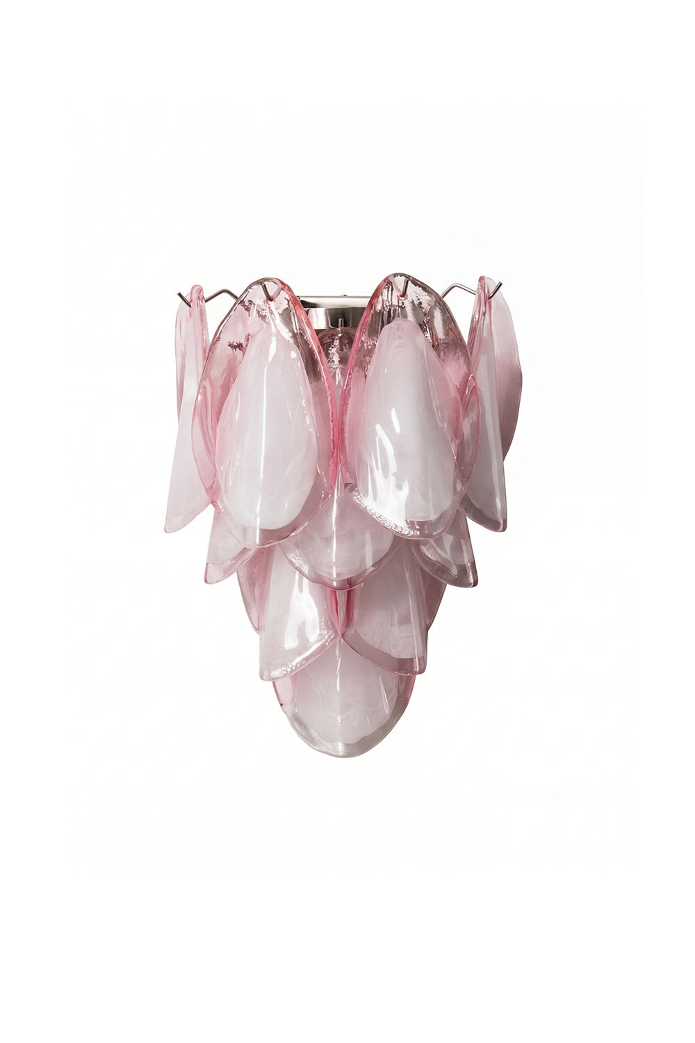 Elysian Bloom Glass Wall Lamp | Metal, Glass | Layered frosted pink leaf-shaped glass petals forming a tiered sconce | Isolated product shot on white background | Samu Lamp