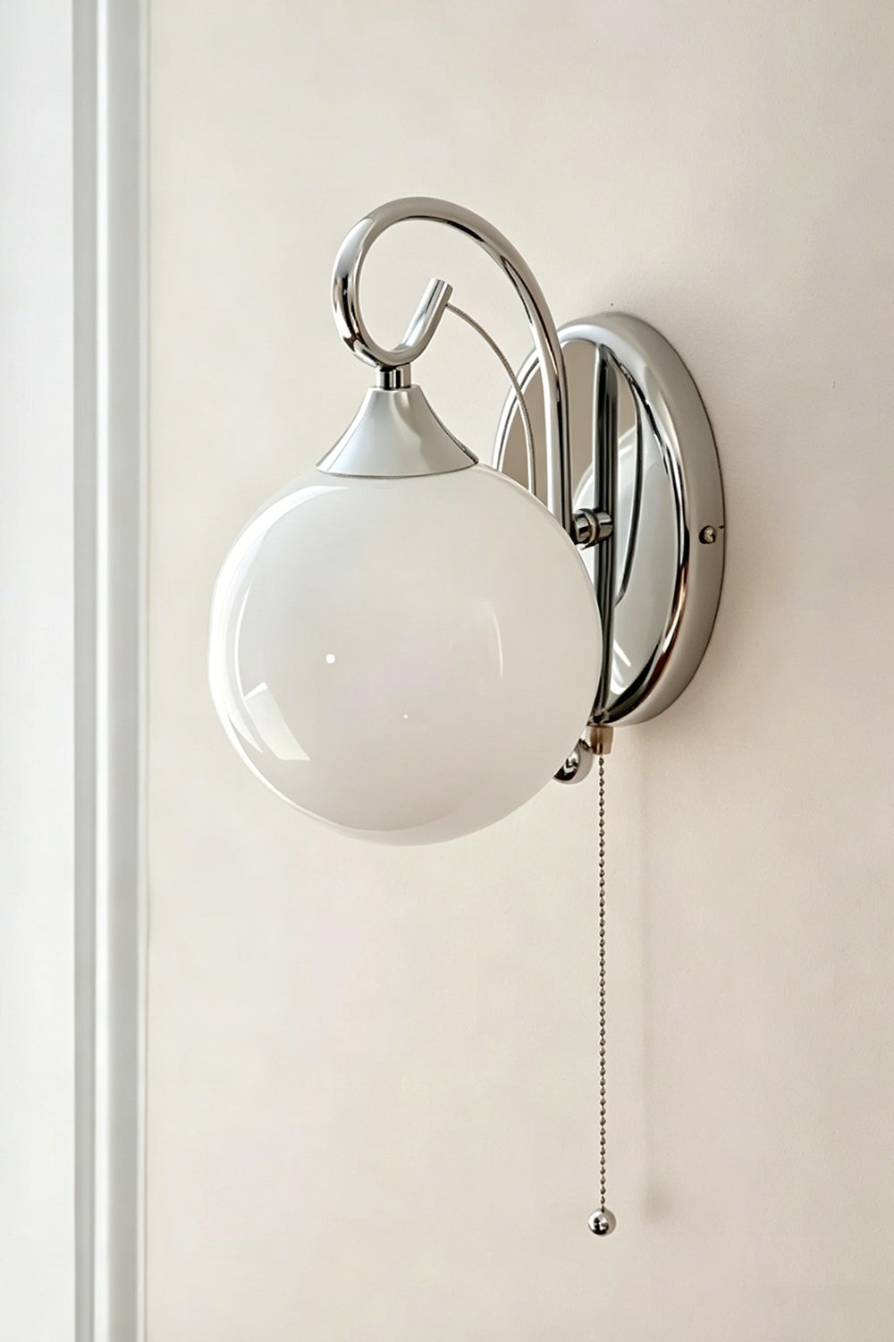 Elysian Circlet with white globe | Metal, Glass | Minimalist white wall installation | Samu Lamp