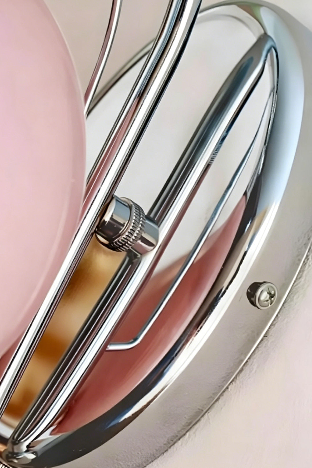 Polished chrome mounting base detail | Metal | Pull chain mechanism close-up | Samu Lamp