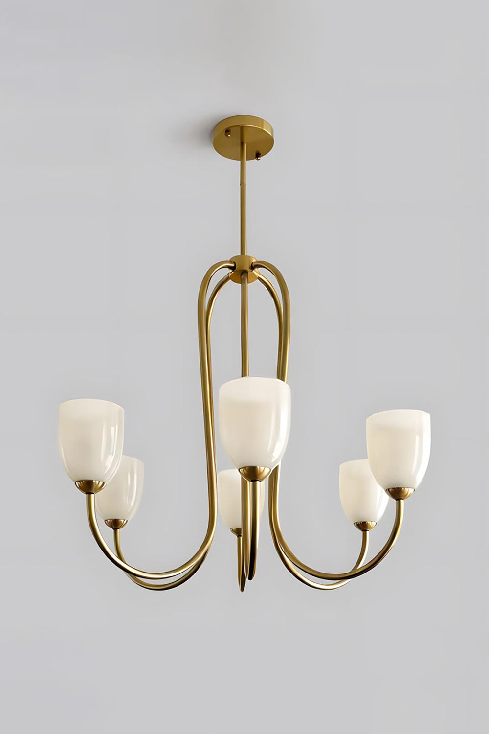6-light Ethereal Floret Lacquer Chandelier with white glass shades | Metal, Glass | Isolated product shot on white background | Samu Lamp