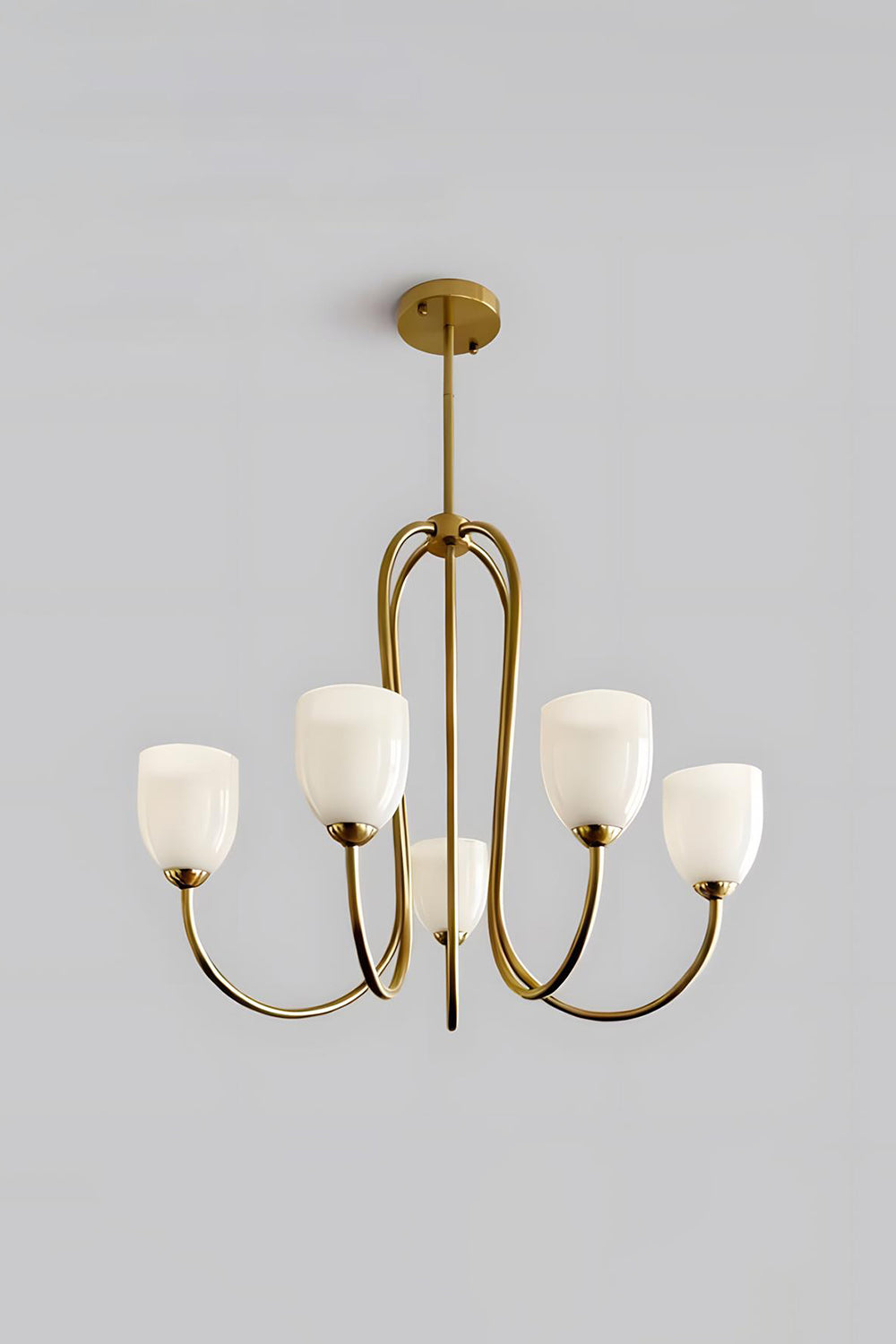 5-light Ethereal Floret Lacquer Chandelier with white glass shades | Metal, Glass | Isolated product shot on white background | Samu Lamp