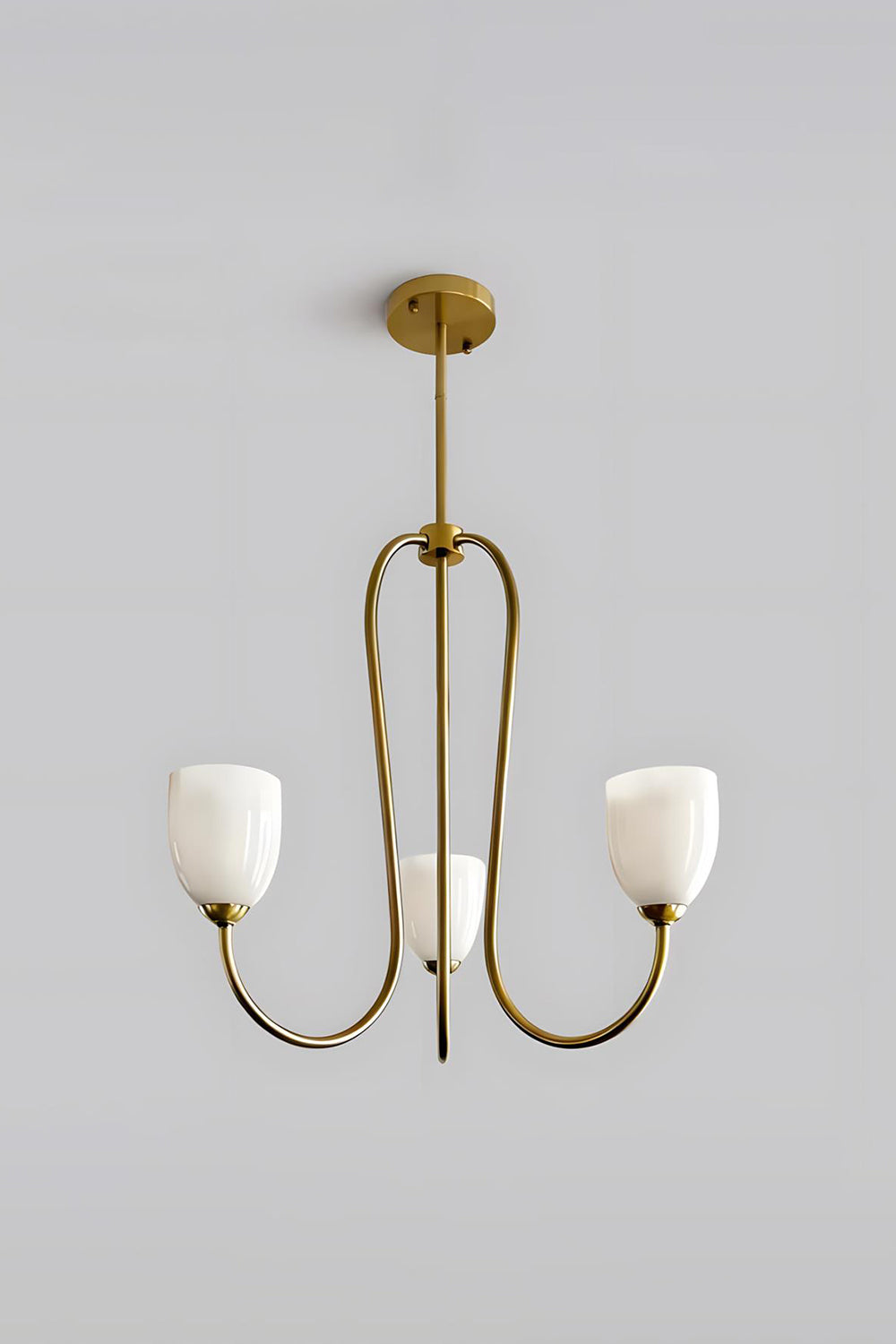 3-light Ethereal Floret Lacquer Chandelier with white glass shades | Metal, Glass | Isolated product shot on white background | Samu Lamp