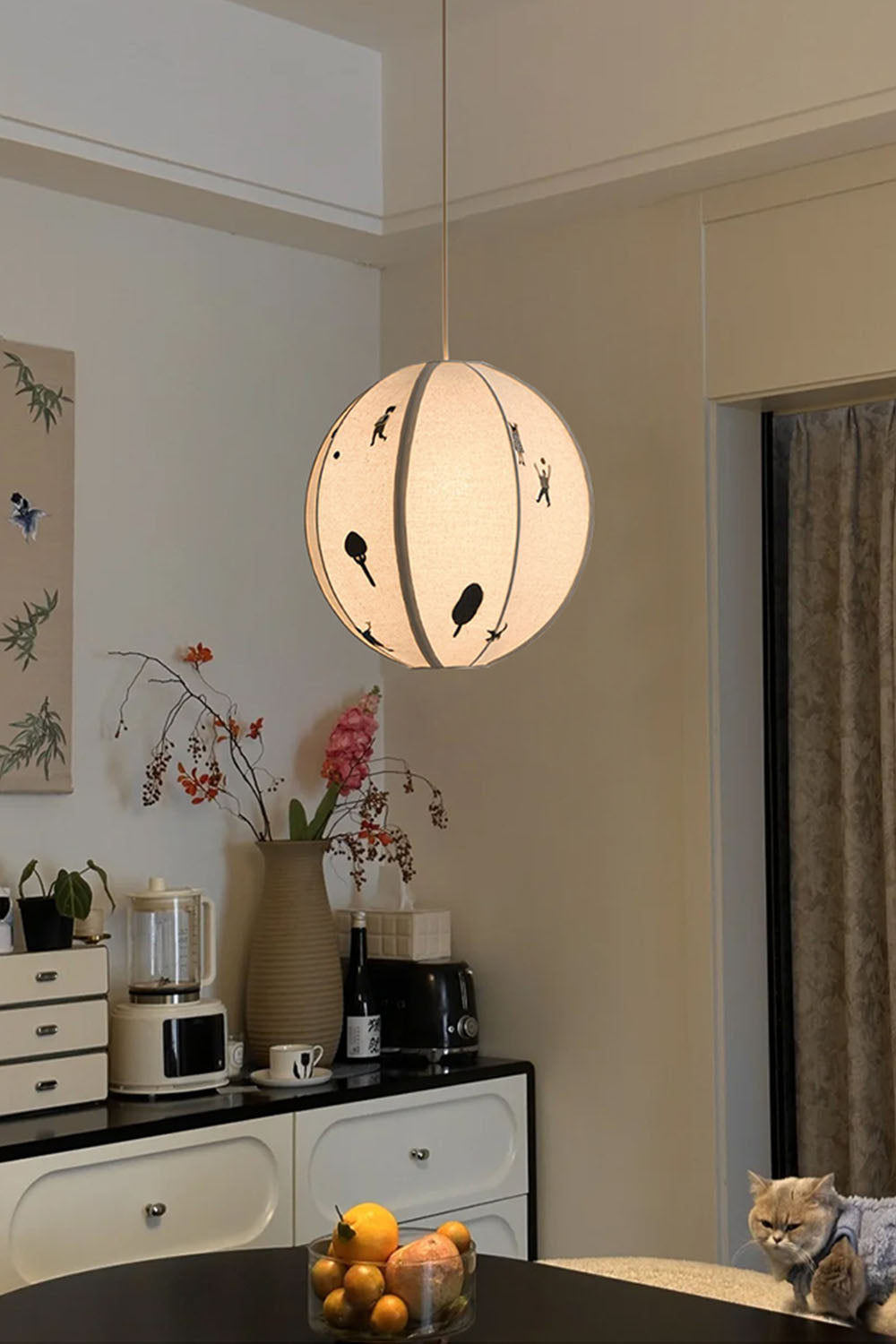 Fabric Embroidery Round Pendant Lamp