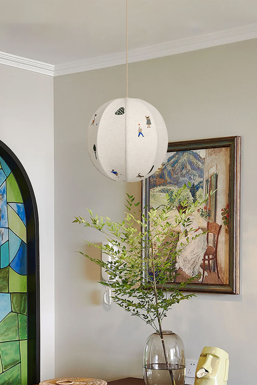 Fabric Embroidery Round Pendant Lamp
