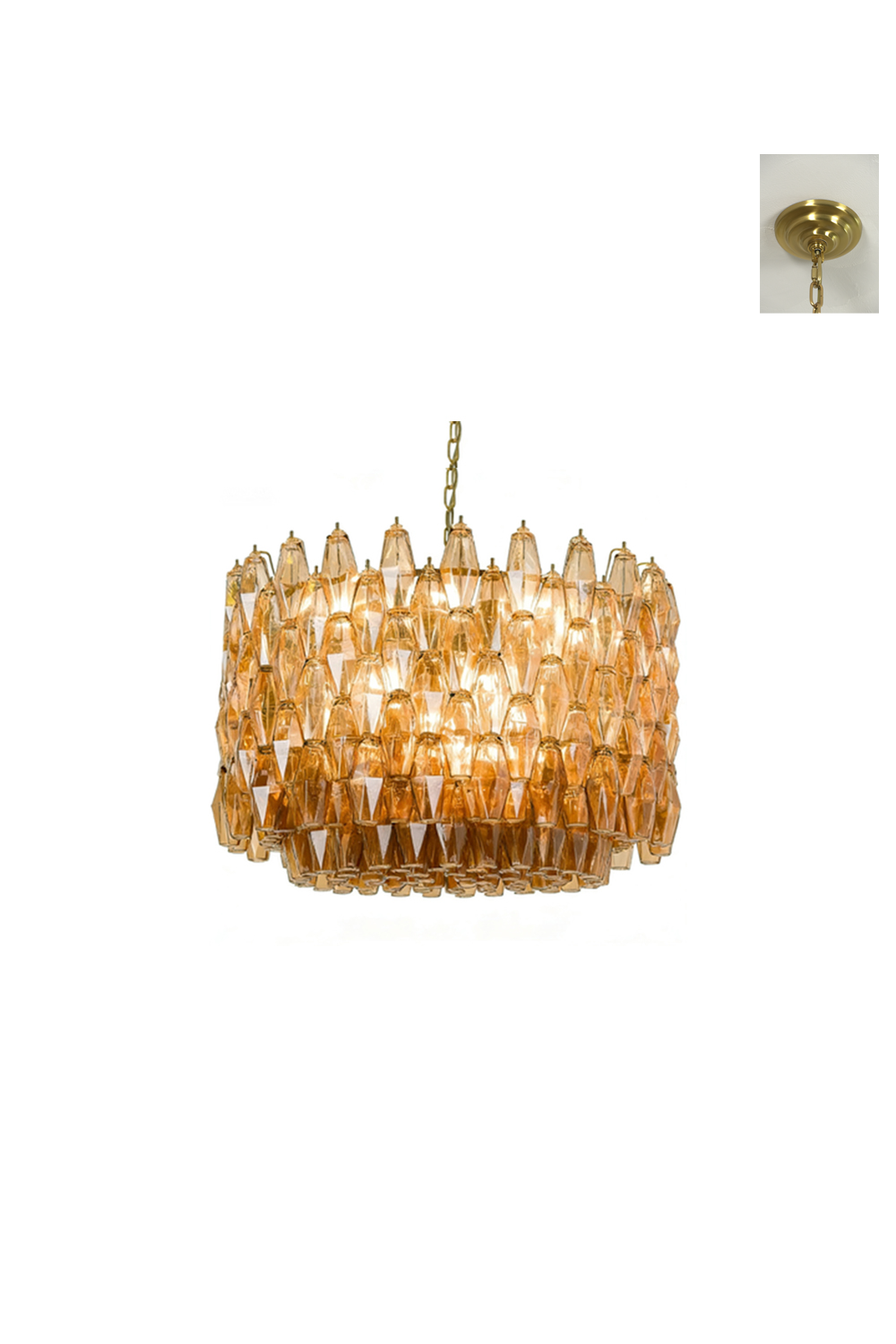 Faceted Amber Drum Sorrento Chandelier | Metal, Glass | Alternative front product view isolated on white background | Samu Lamp