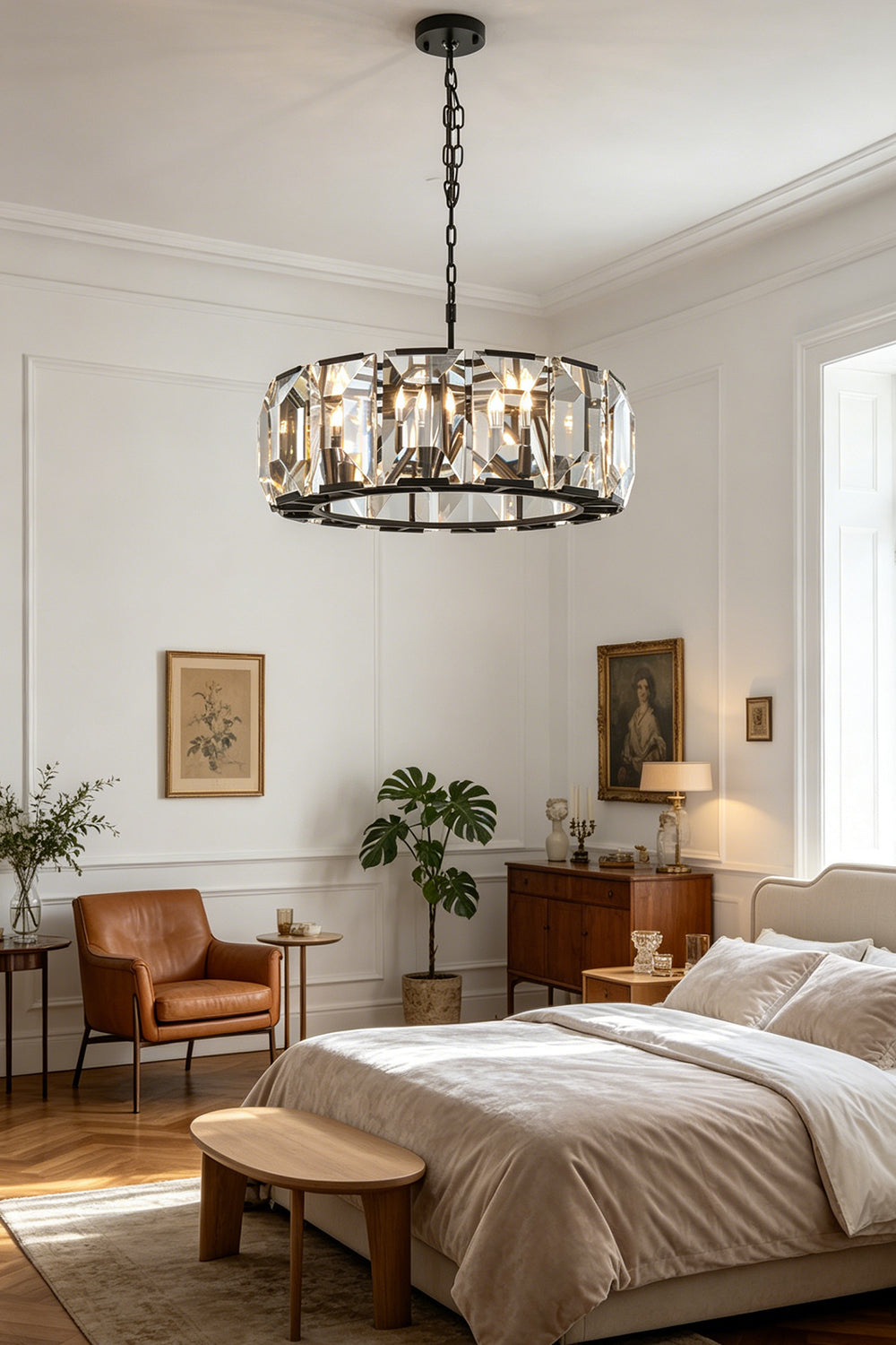 Faceted Crystal Halo Chandelier for Bedroom | Samu Lamp
