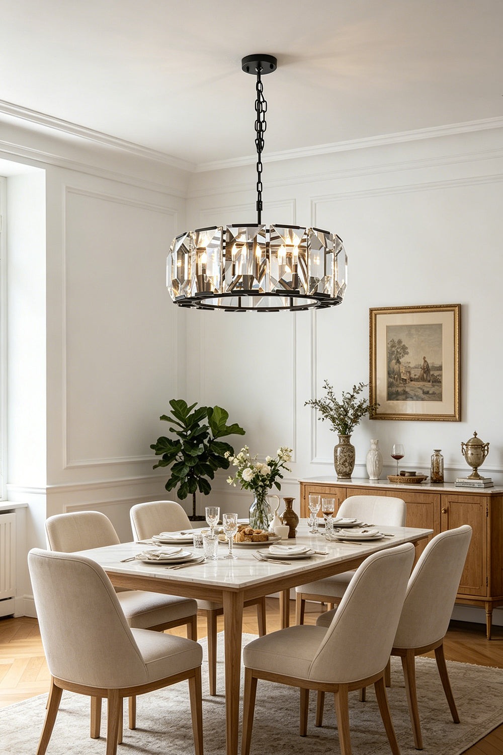 Faceted Crystal Halo Chandelier for Restaurant | Samu Lamp
