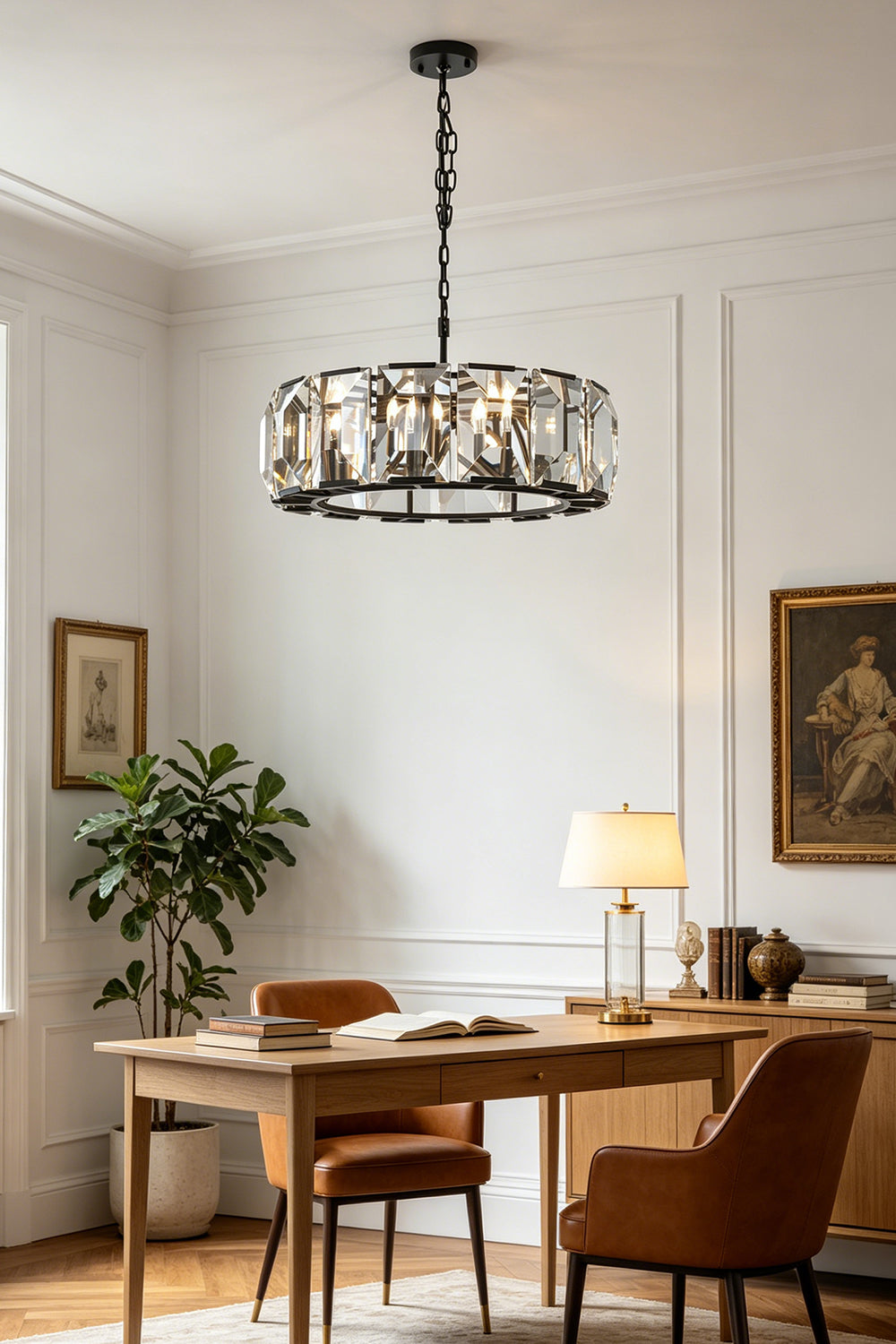 Faceted Crystal Halo Chandelier for Den/Study | Samu Lamp