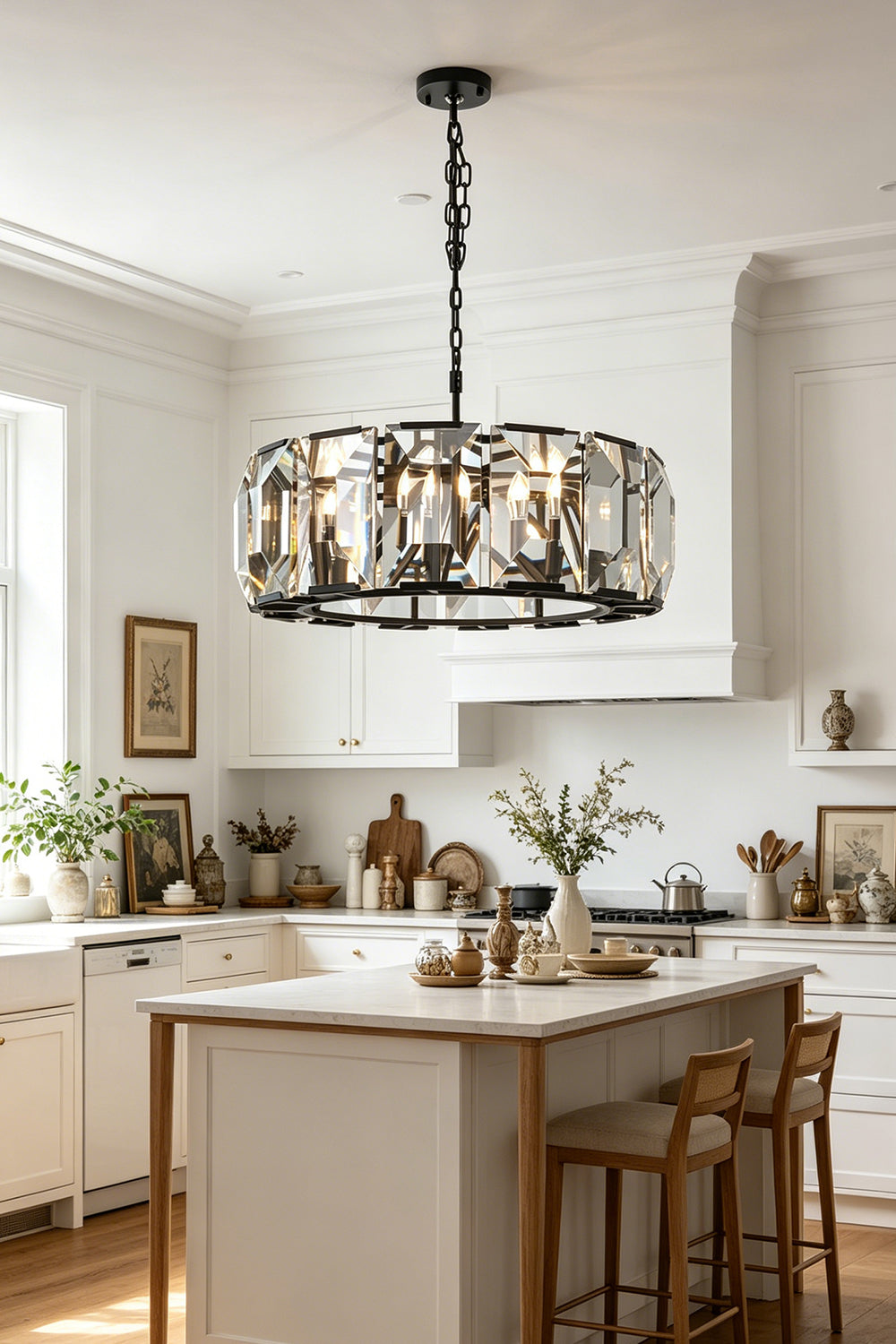 Faceted Crystal Halo Chandelier for Den/Study | Samu Lamp