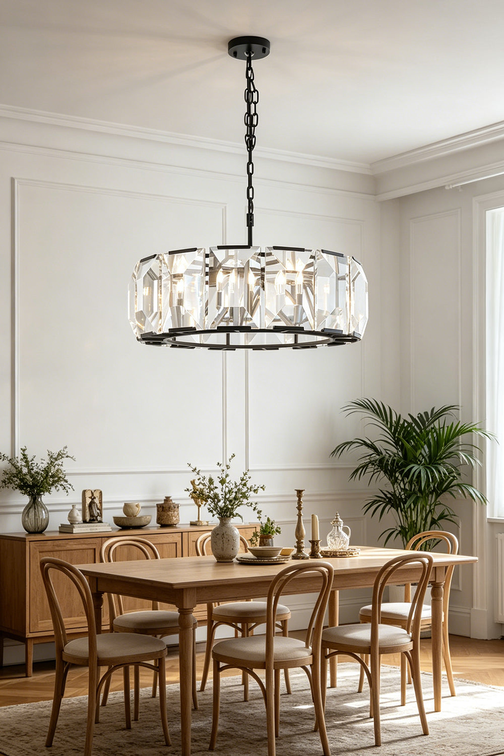 Faceted Crystal Halo Chandelier for Dining Room | Samu Lamp
