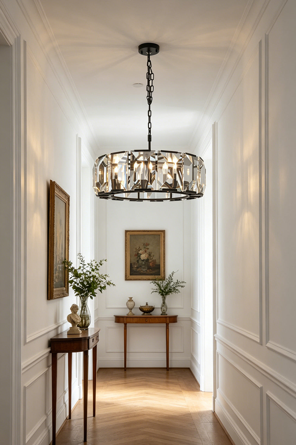 Faceted Crystal Halo Chandelier for Hallway | Samu Lamp