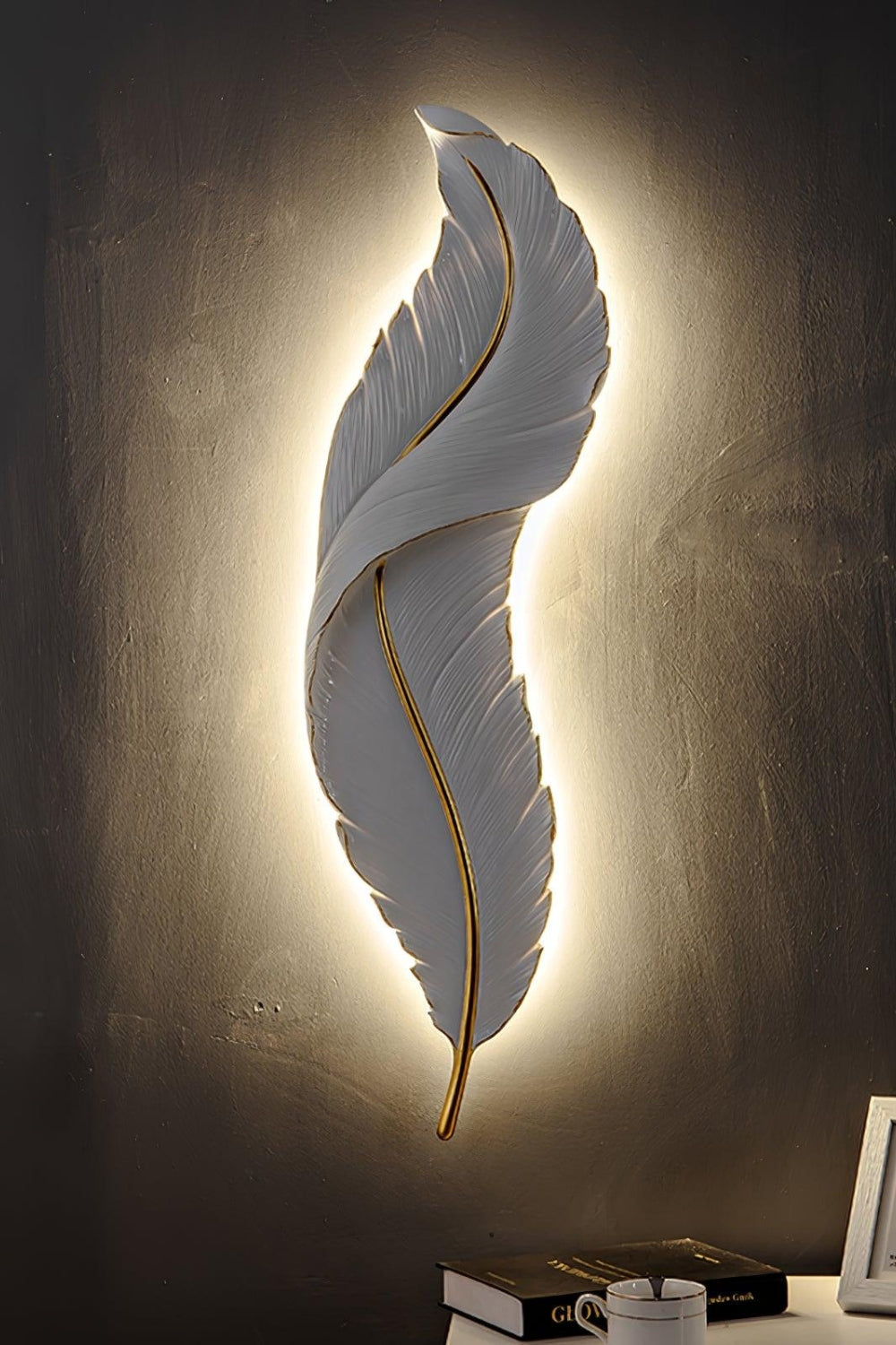 Modern White Gold Feather Wall Lamp