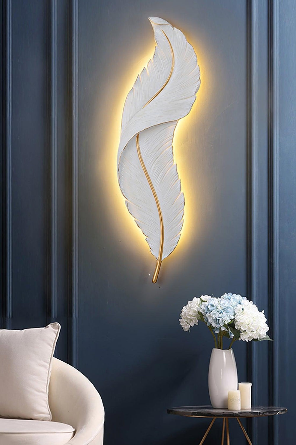 Modern White Gold Feather Wall Lamp