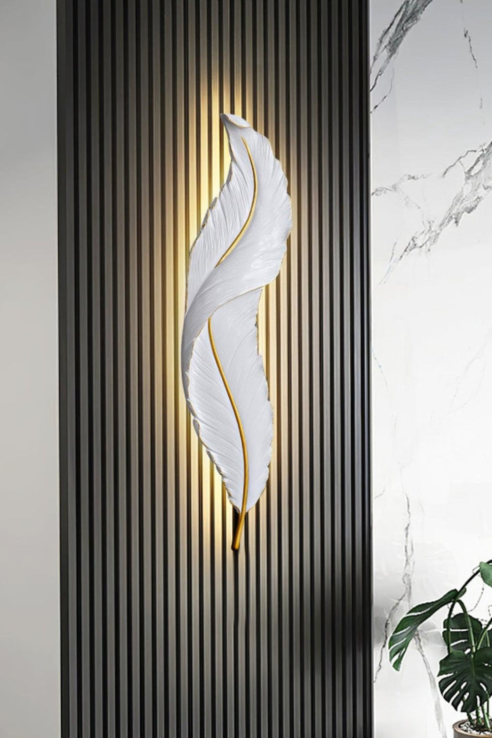 Modern White Gold Feather Wall Lamp