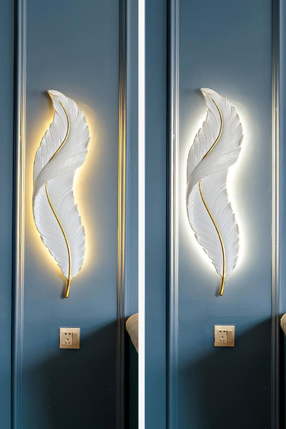 Modern White Gold Feather Wall Lamp