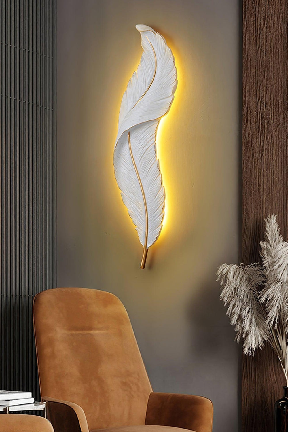 Modern White Gold Feather Wall Lamp