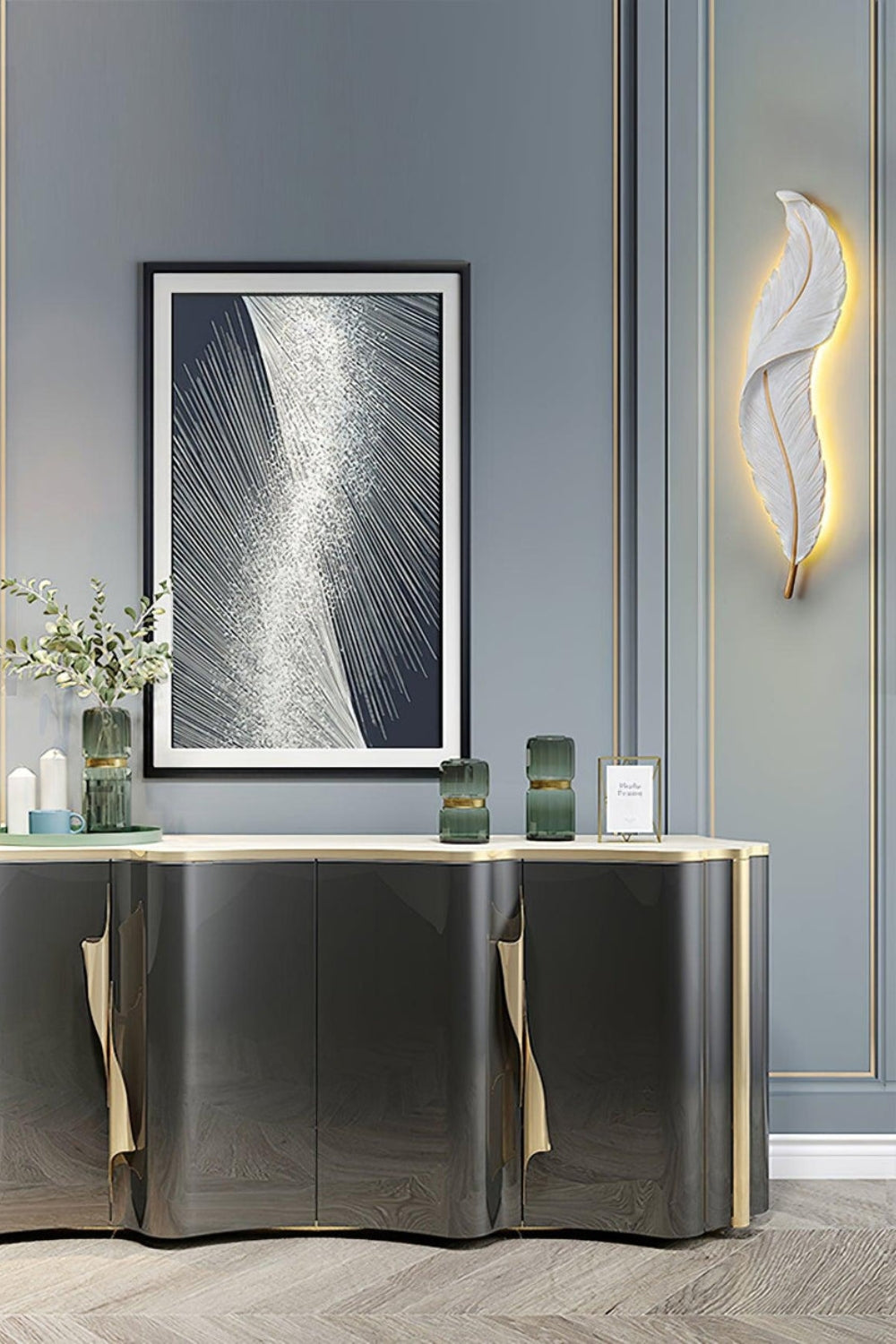 Modern White Gold Feather Wall Lamp