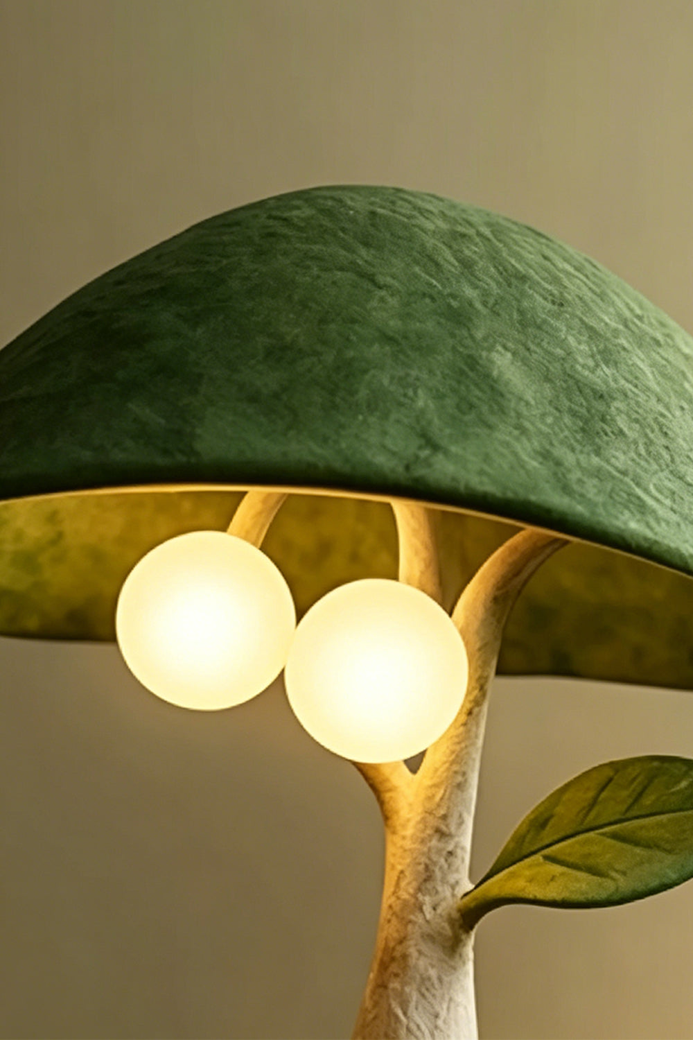 Forest Mushroom lamp bulb detail | Metal, Resin | Focus on lit spore-like glass globes | Samu Lamp