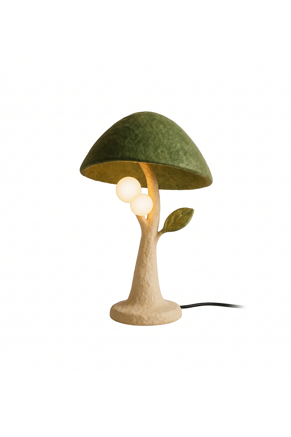 Forest Mushroom Table Lamp | Metal, Resin | Green felt cap with two lit spore bulbs | Samu Lamp