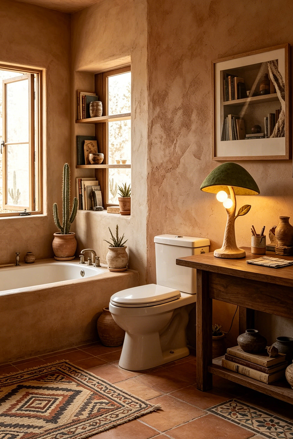 Forest Mushroom lamp bathroom view | Metal, Resin | Lamp on wooden vanity next to sink | Samu Lamp