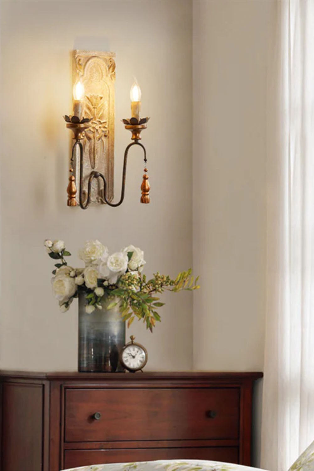 French Country Wooden Wall Lamp