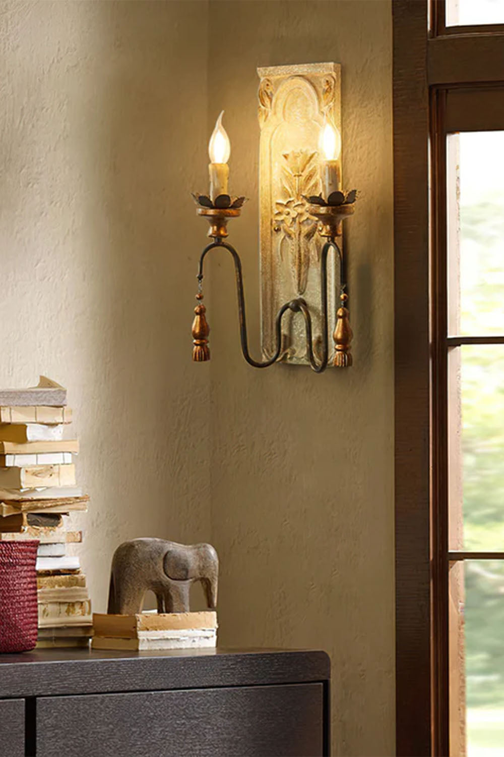 French Country Wooden Wall Lamp