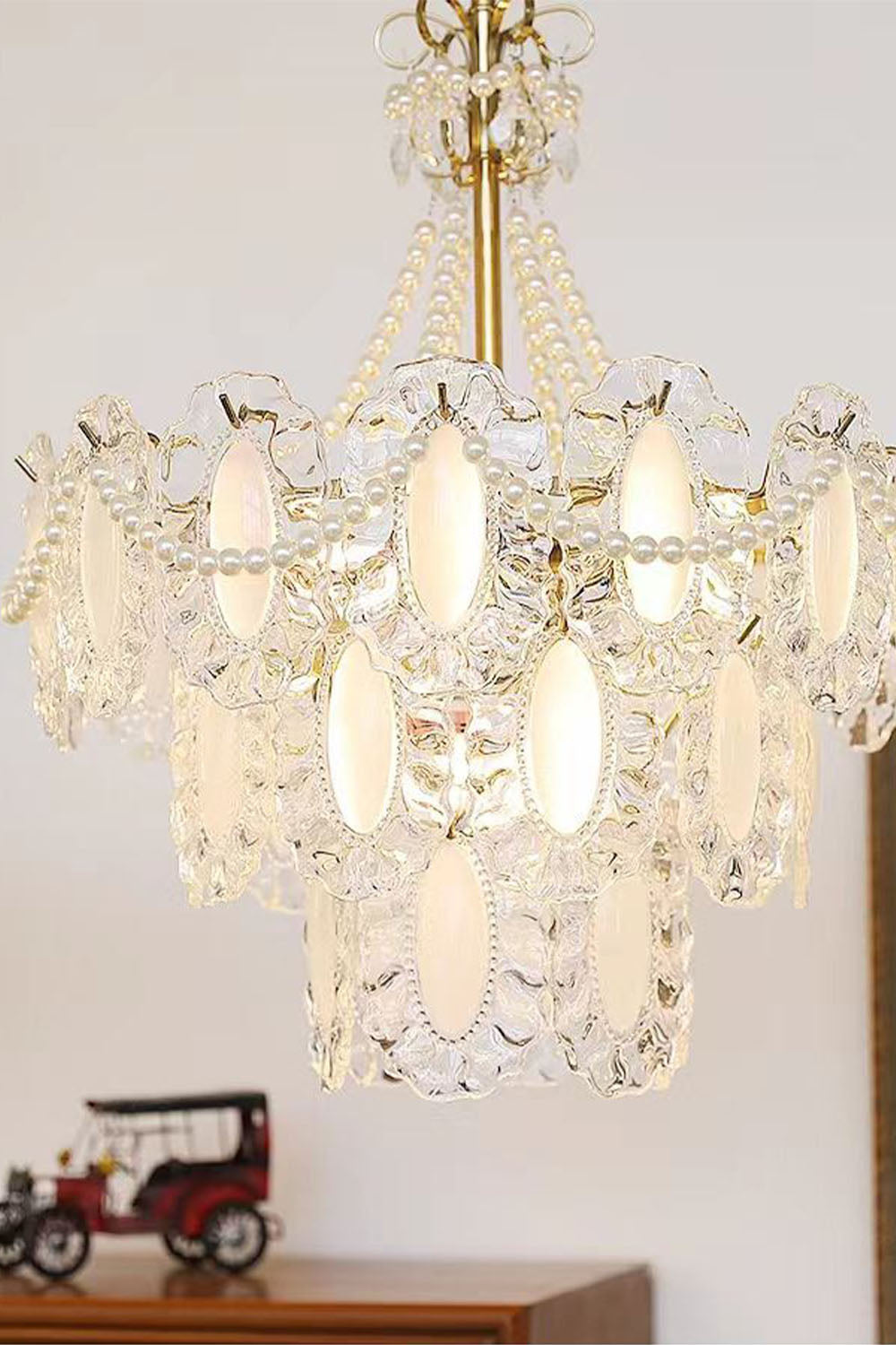 French Glass Pearl Chandelier