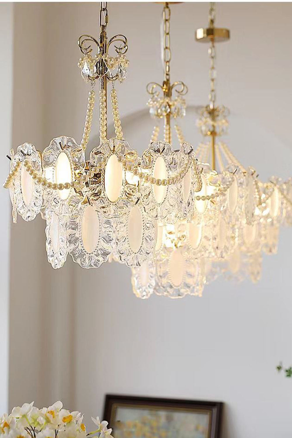 French Glass Pearl Chandelier