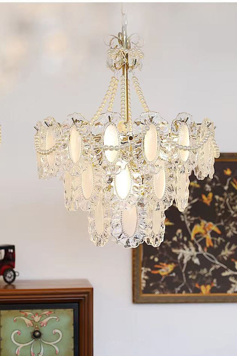 French Glass Pearl Chandelier