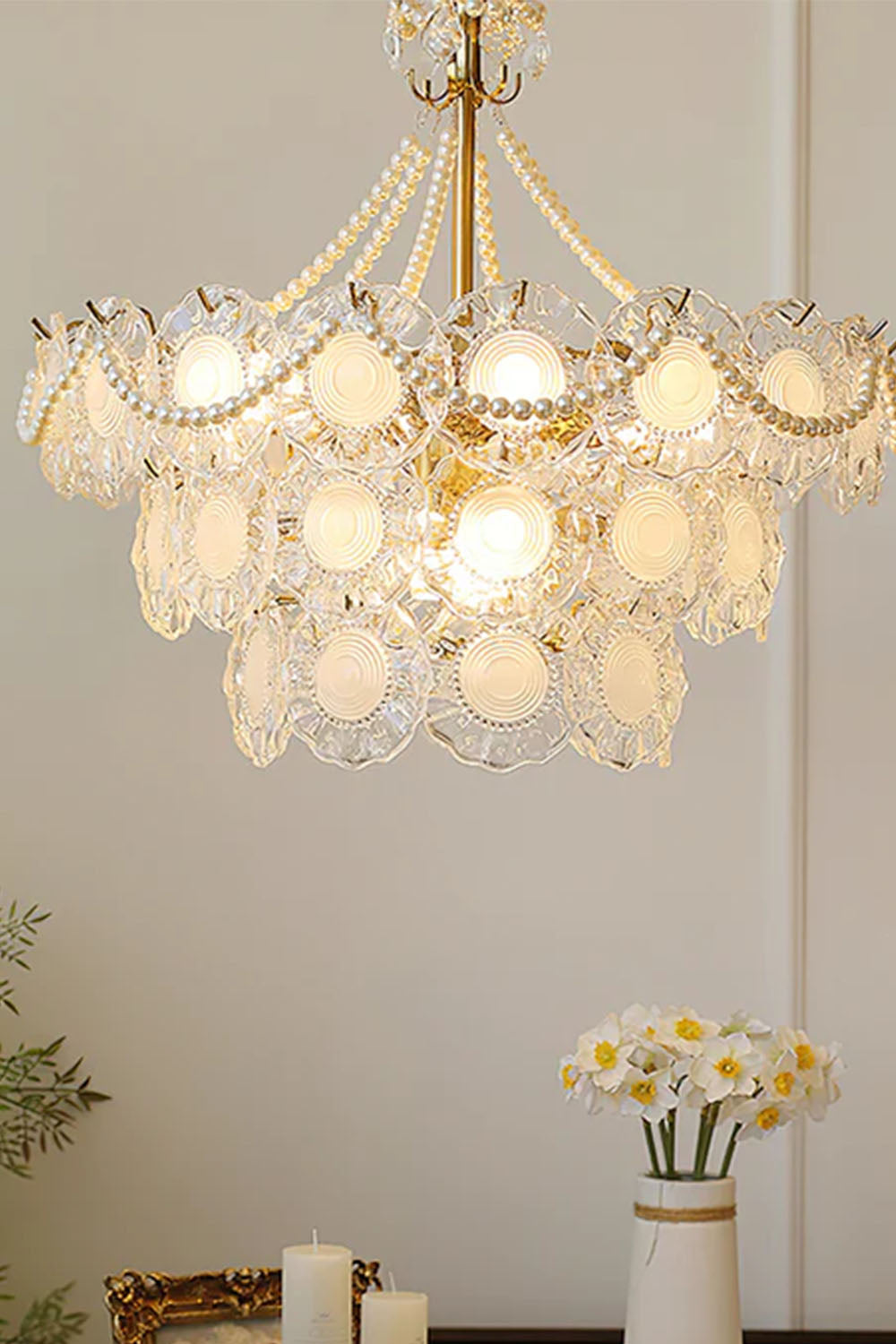 French Glass Pearl Chandelier