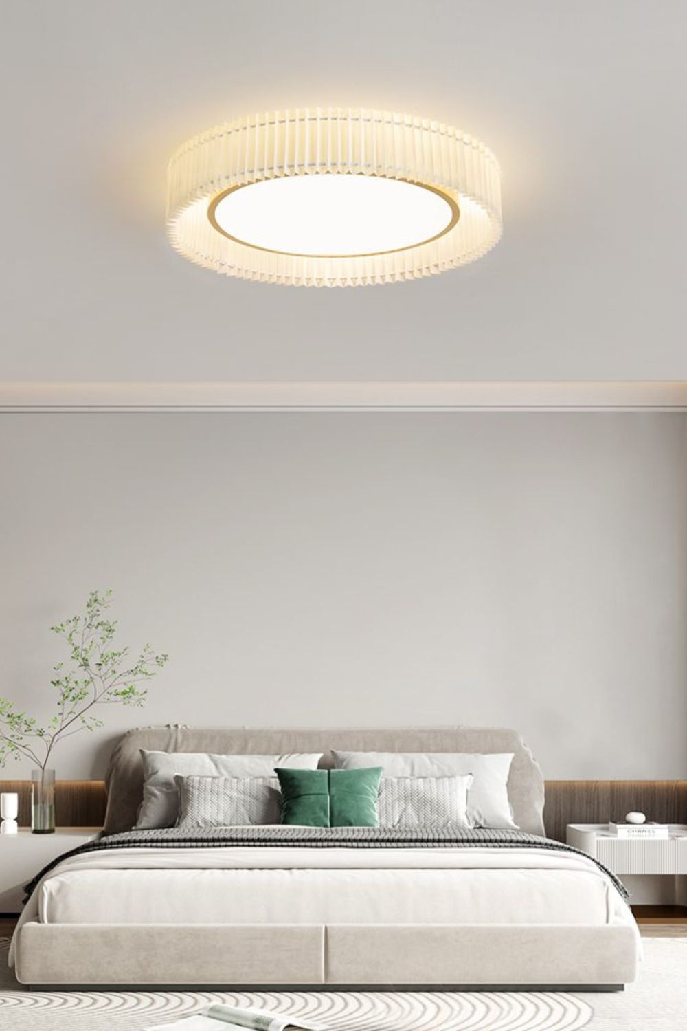 Round French Pastoral Pleated Fabric Ceiling Lamp