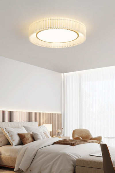 Round French Pastoral Pleated Fabric Ceiling Lamp