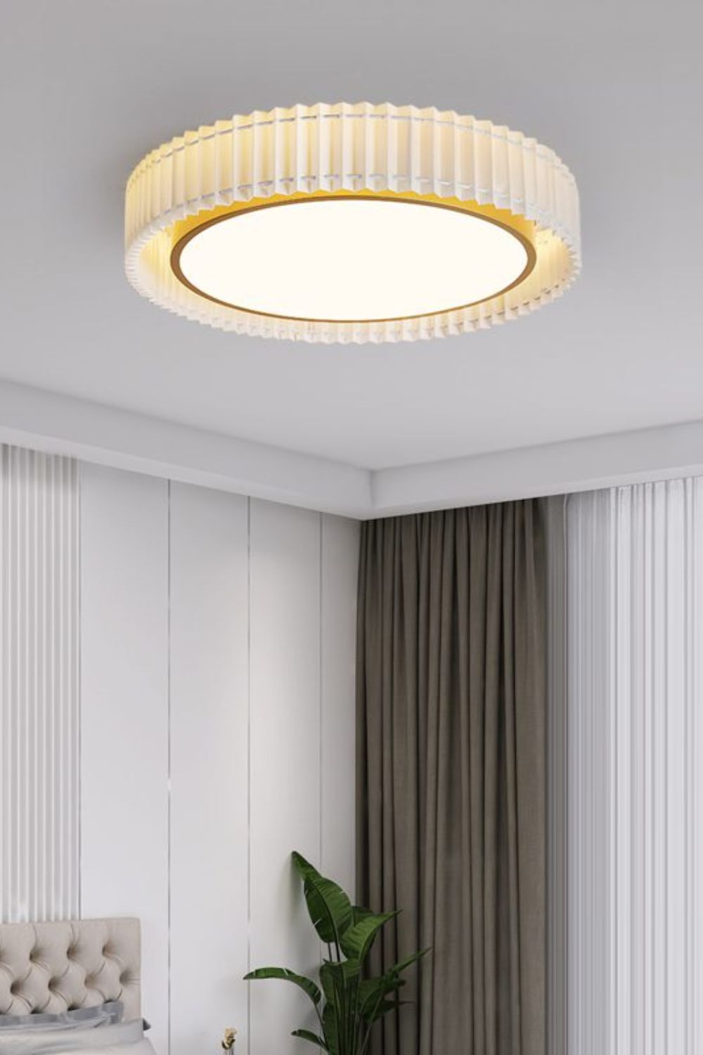 Round French Pastoral Pleated Fabric Ceiling Lamp