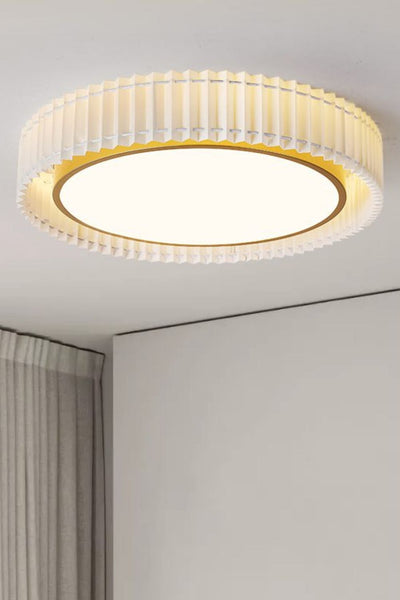 Round French Pastoral Pleated Fabric Ceiling Lamp