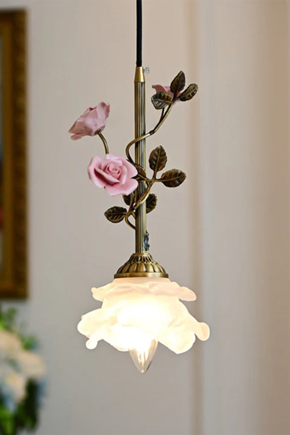 French Retro Glass Rose Chandelier