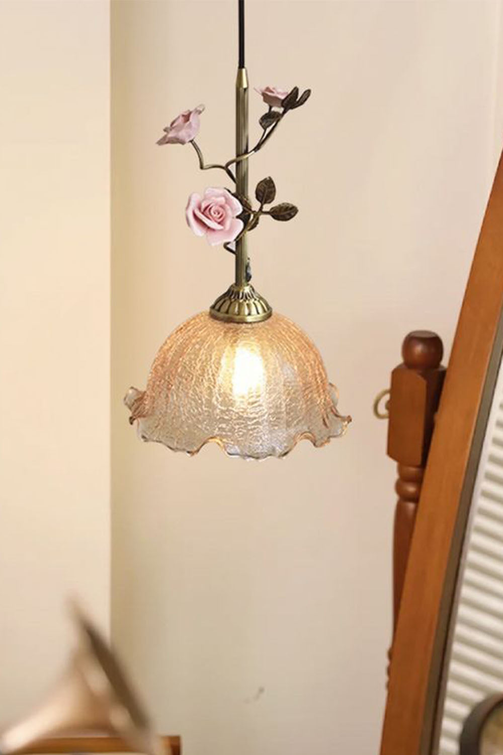 French Retro Glass Rose Chandelier