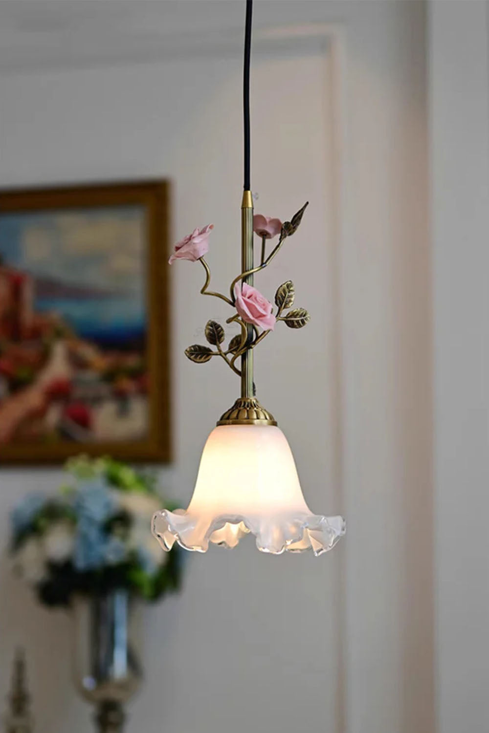 French Retro Glass Rose Chandelier