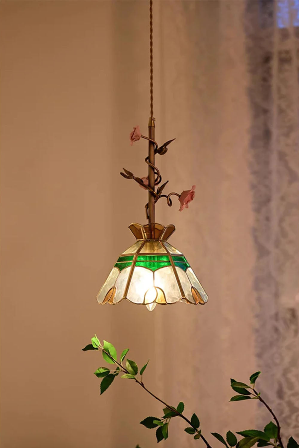 French Retro Glass Rose Chandelier