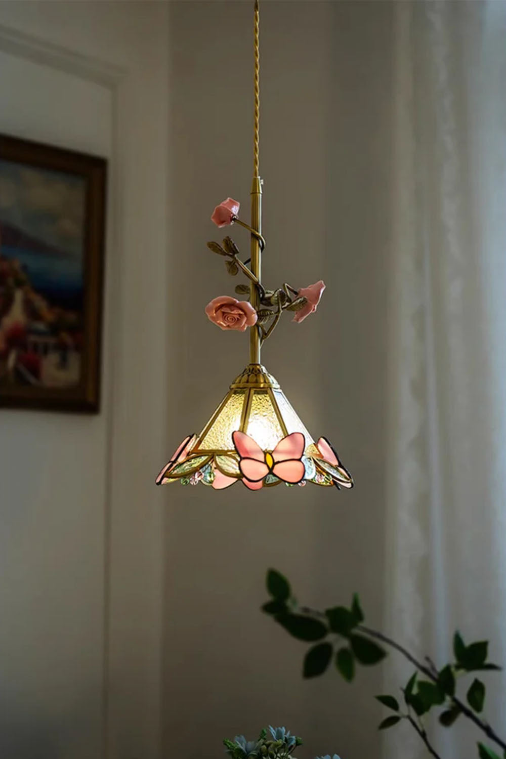 French Retro Glass Rose Chandelier