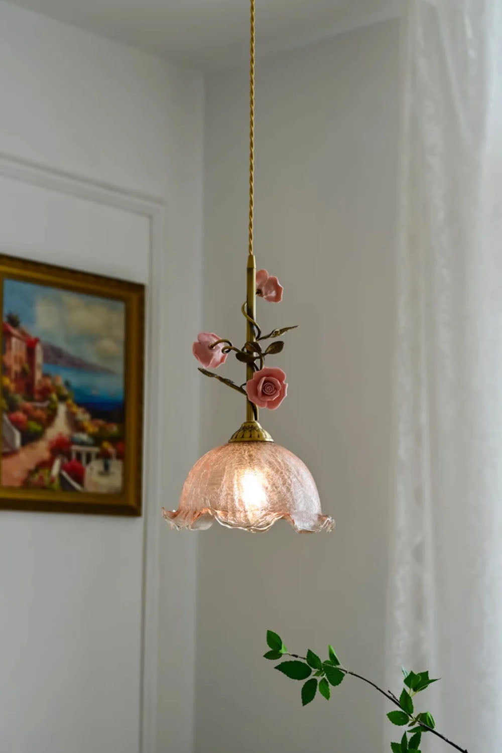 French Retro Glass Rose Chandelier