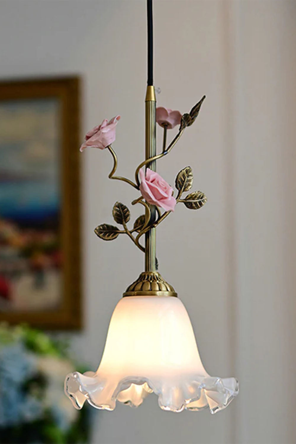 French Retro Glass Rose Chandelier