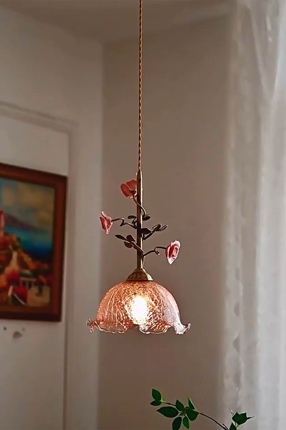 French Retro Glass Rose Chandelier