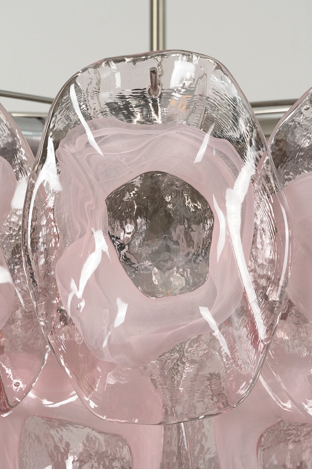 Close-up of unlit pink glass petals | Glass | Detail showing the textured frosted surface | Samu Lamp