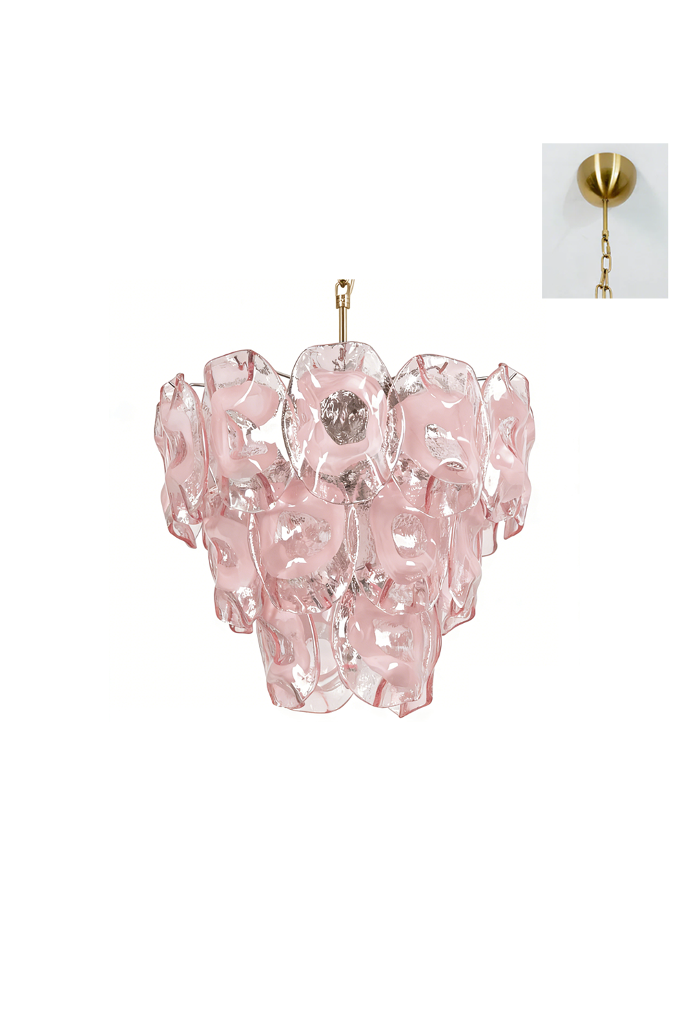 Frostelle Pink Glass Chandelier with brass finish | Metal, Glass | Alternative product shot on white background | Samu Lamp