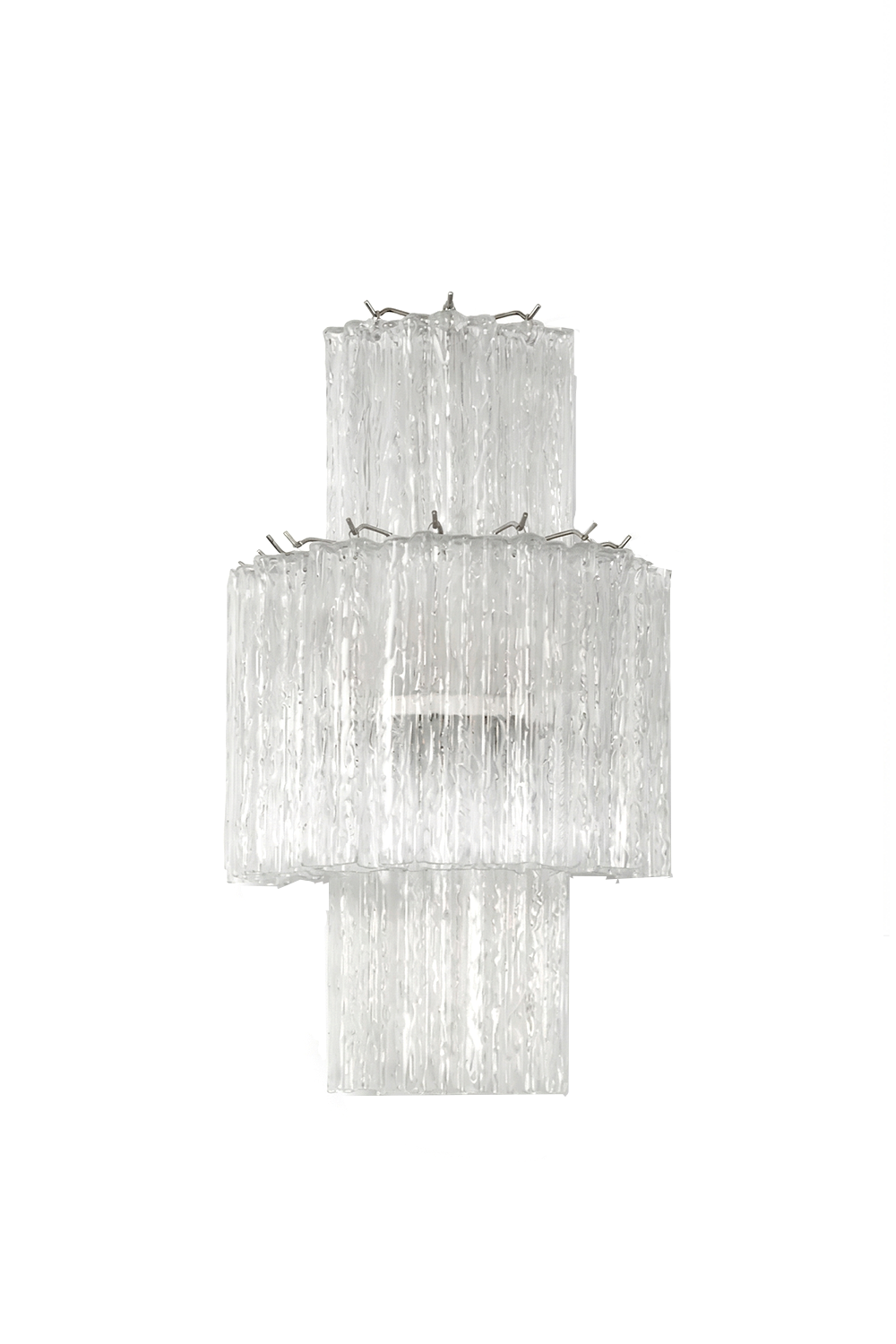 3-tier glacier glass wall light with silver metal frame | Metal, Glass | Unlit front view product shot on white background | Samu Lamp