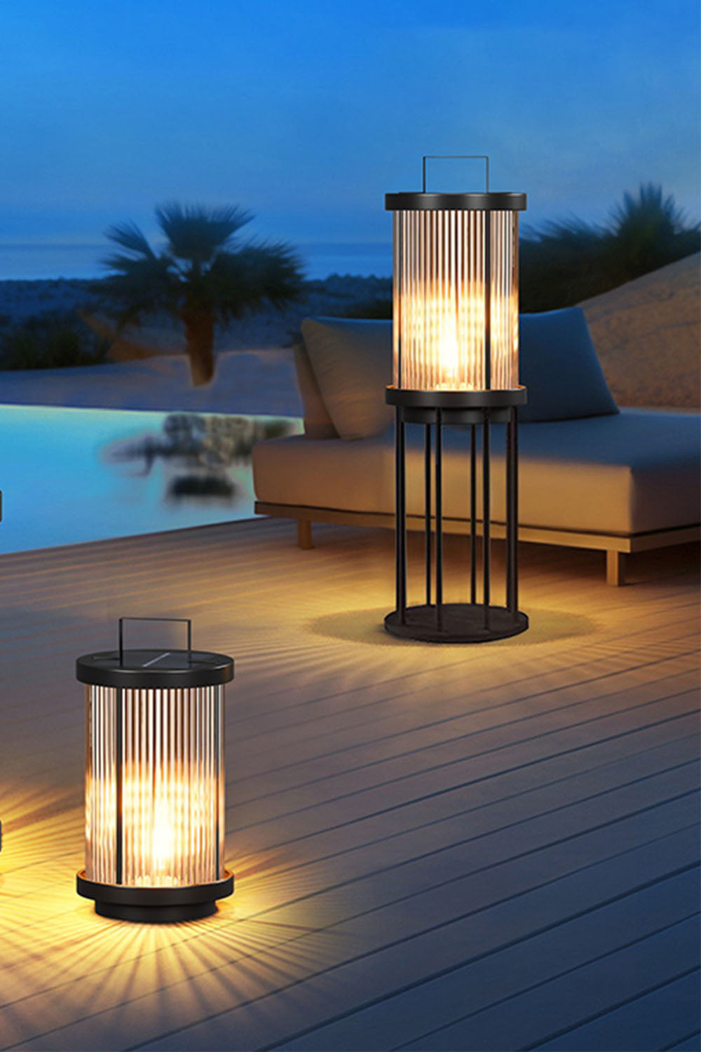 Glass Lantern Outdoor Table Lamp