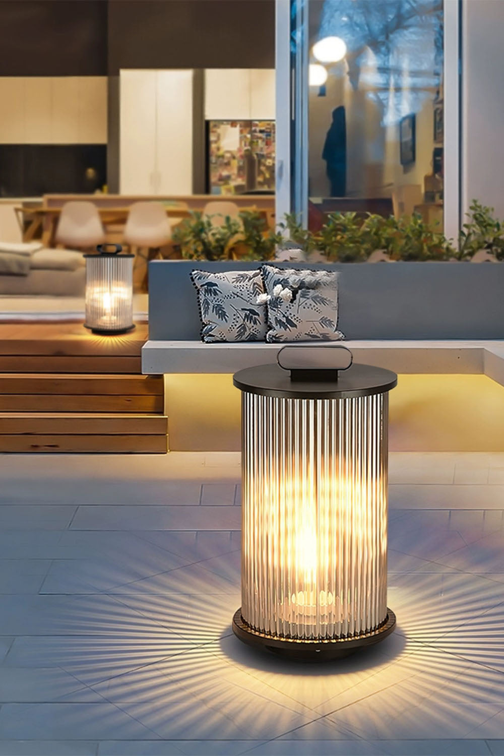 Glass Lantern Outdoor Table Lamp