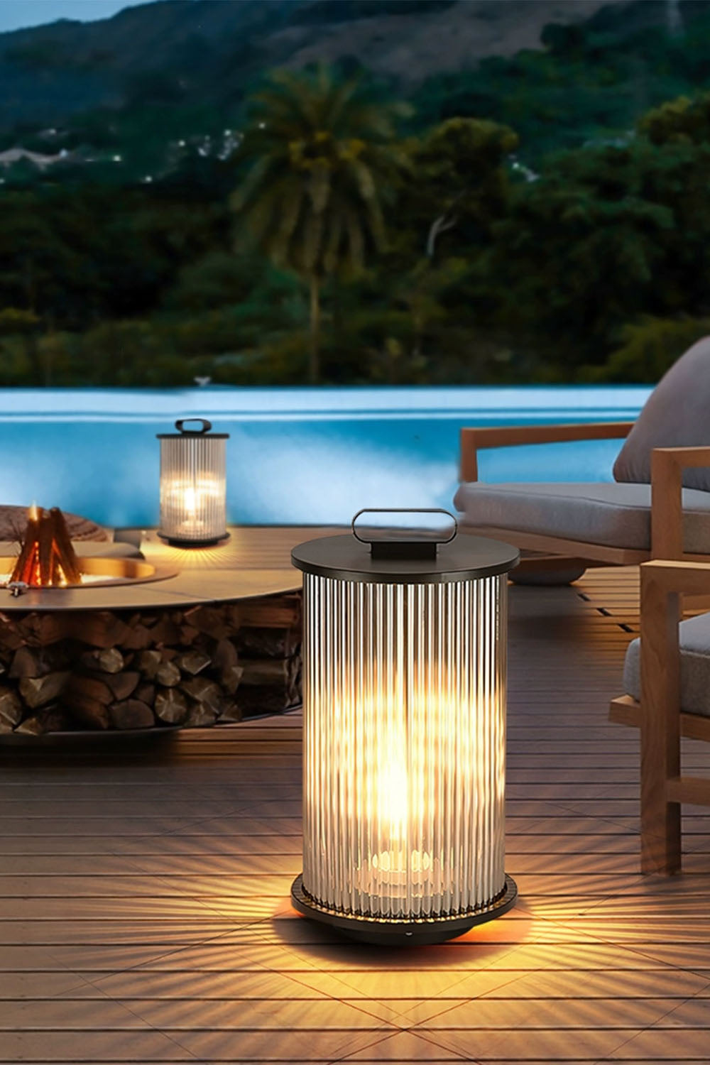 Glass Lantern Outdoor Table Lamp